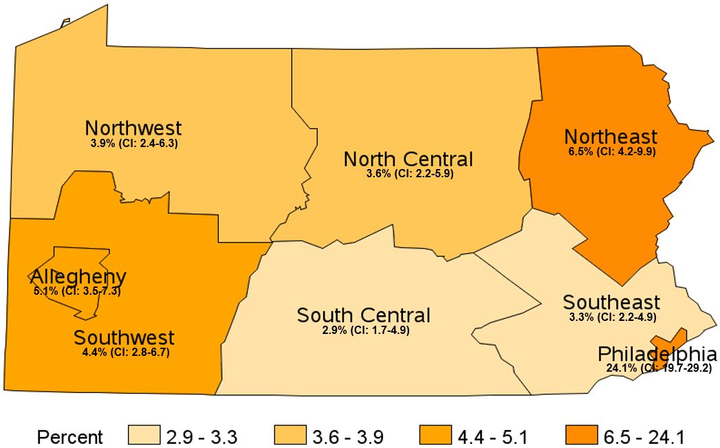 Consider Their Neighborhood to be Unsafe or Extremely Unsafe, Pennsylvania Health Districts, 2017